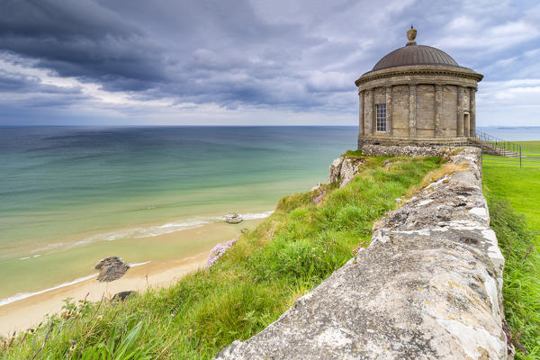 View of the Mussenden temple and the Downhill beach below. Castlerock, County Antrim, Ulster region, Northern Ireland, United Kingdom.