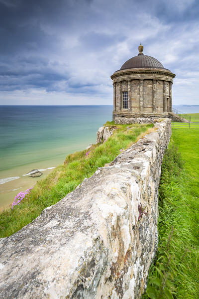 View of the Mussenden temple and the Downhill beach below. Castlerock, County Antrim, Ulster region, Northern Ireland, United Kingdom.