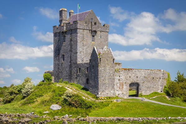 Daytime view of Dunguaire Castle with low tide. County Galway, Connacht province, Ireland, Europe.