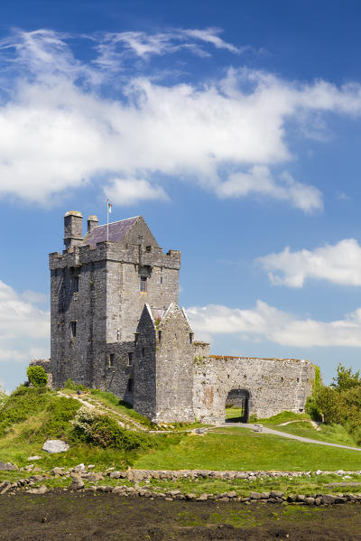 Daytime view of Dunguaire Castle with low tide. County Galway, Connacht province, Ireland, Europe.