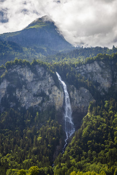 View of the huge jump of the Oltschibach waterfalls. Meiringen, Bernese Oberland, Canton of Bern, Switzerland, Europe.