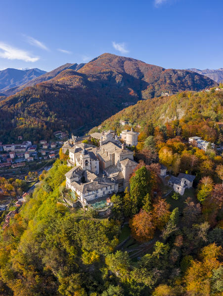 Aerial view of the Sacro Monte of Varallo Sesia, Vercelli district, Piedmont, Italy, Europe.