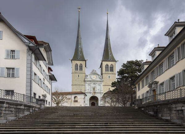 View of the Hofkirche of St. Leodegar. Lucerne, canton of Lucerne, Switzerland.