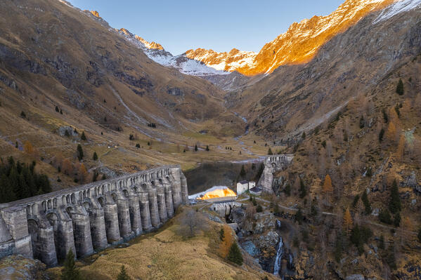 View of the ruins of the Diga del Gleno. Pianezza, Vilminore di Scalve, Scalve Valley, Lombardy, Bergamo province, Italy.