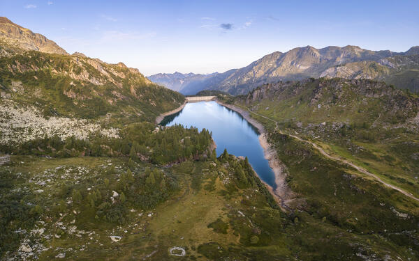 Summer view of Lago di Fregabolgia. Carona, Val Brembana, Alpi Orobie, Bergamo, Bergamo Province, Lombardy, Italy, Europe.
