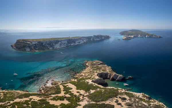 View of the archipelago of Isola san Nicola and Isola san Domino from Isola di Capraia. Tremiti Islands, Foggia district, Puglia, Italy.