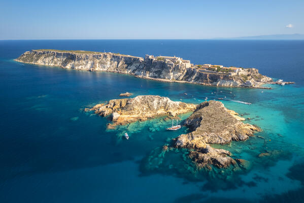 View of the archipelago of Cretaccio and Isola san Nicola from Isola san Domino. Tremiti Islands, Foggia district, Puglia, Italy.