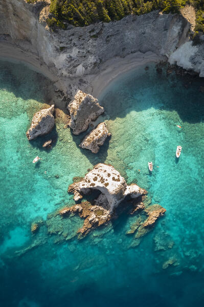 View of I Pagliai beach and cove on Isola san Domino. Tremiti Islands, Foggia district, Puglia, Italy.