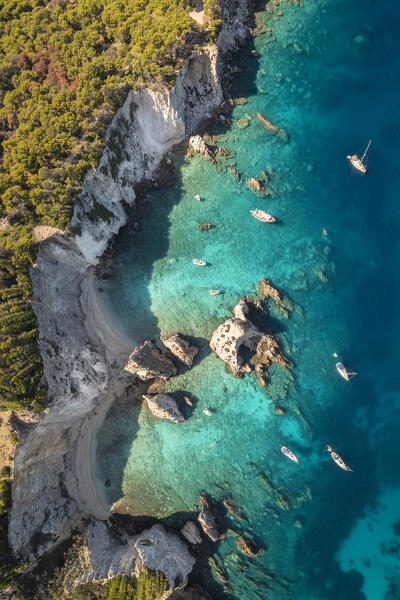 View of I Pagliai beach and cove on Isola san Domino. Tremiti Islands, Foggia district, Puglia, Italy.