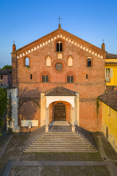 Sunset on the cistercian monastery of Morimondo a few kilometers south of Milan. Abbiategrasso, metropolitan City of Milan, Milan district, Lombardy, northern Italy.