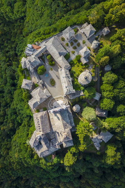 Aerial view of the Sacro Monte of Varallo Sesia, Vercelli district, Piedmont, Italy, Europe.