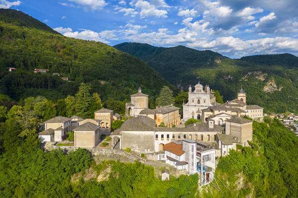 Aerial view of the Sacro Monte of Varallo Sesia, Vercelli district, Piedmont, Italy, Europe.