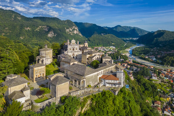 Aerial view of the Sacro Monte of Varallo Sesia, Vercelli district, Piedmont, Italy, Europe.