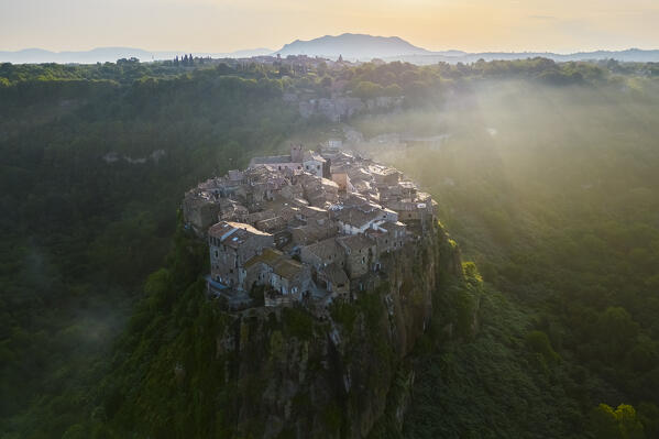 The small town of Calcata Vecchia at sunrise. Calcata, Viterbo district, Lazio, Italy, Europe.