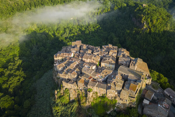 The small town of Calcata Vecchia at sunrise. Calcata, Viterbo district, Lazio, Italy, Europe.