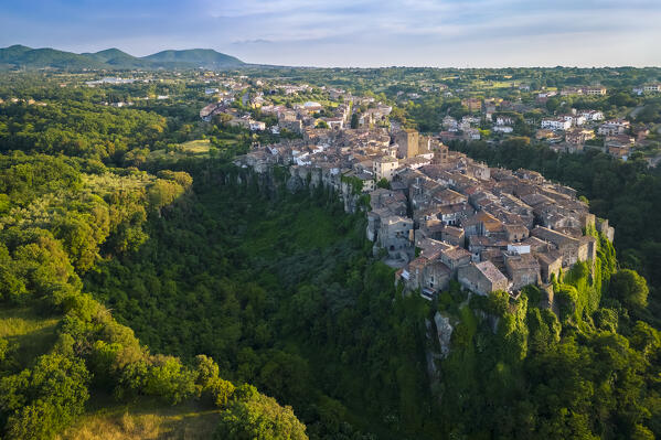 Sunset on the the small town of Vitorchiano. Vitorchiano,  Viterbo district, Lazio, Italy, Europe.
