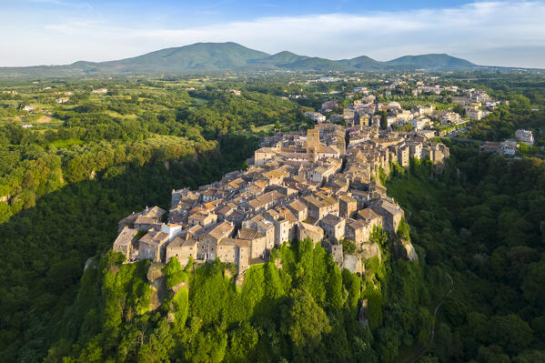 Sunset on the the small town of Vitorchiano. Vitorchiano,  Viterbo district, Lazio, Italy, Europe.