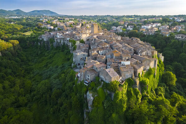 Sunset on the the small town of Vitorchiano. Vitorchiano,  Viterbo district, Lazio, Italy, Europe.