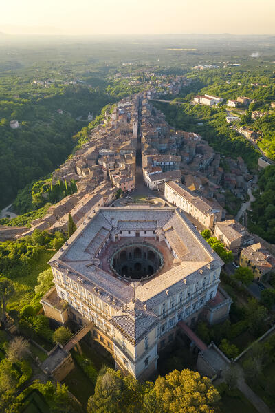 Sunrise at the pentagonal mansion called Villa Farnese, an amazing building in Caprarola town. Viterbo district, Lazio, Italy, Europe.