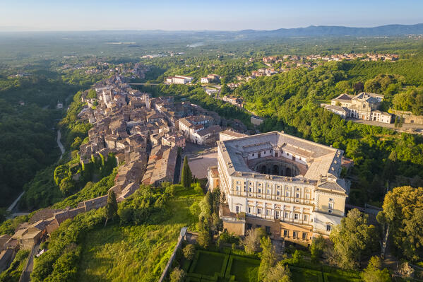 Sunrise at the pentagonal mansion called Villa Farnese, an amazing building in Caprarola town. Viterbo district, Lazio, Italy, Europe.