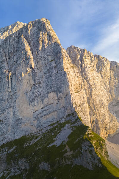 Aerial view of north corner of the Presolana at sunset. Val di Scalve, Bergamo district, Lombardy, Italy, Southern Europe.