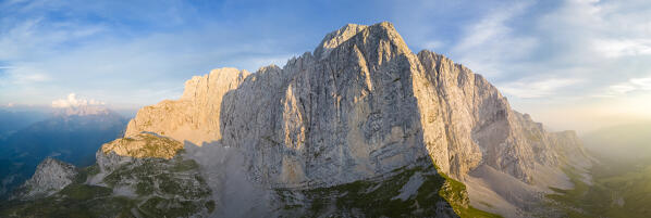 Aerial view of north corner of the Presolana at sunset. Val di Scalve, Bergamo district, Lombardy, Italy, Southern Europe.