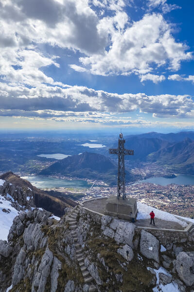 Aerial view of the top of Monte Resegone in winter. Lecco, Lombardy, Italy, Europe.