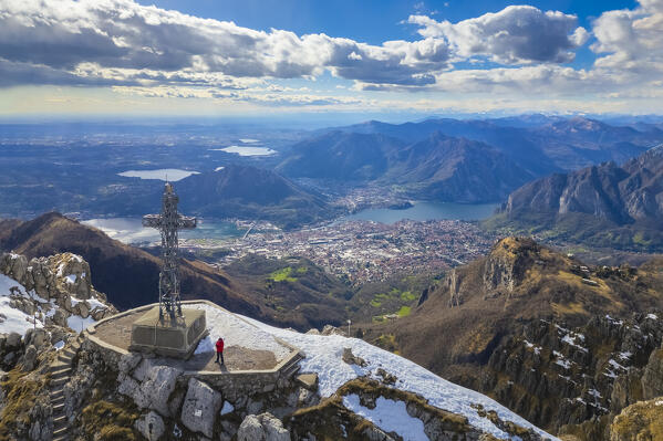 Aerial view of the top of Monte Resegone in winter. Lecco, Lombardy, Italy, Europe.