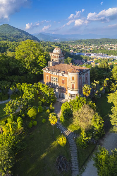 Spring sunset over Villa Toeplitz and its gardens. Varese, Lombardy, Italy.