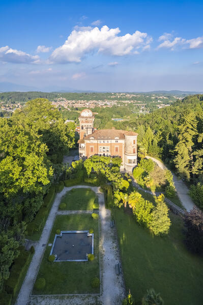 Spring sunset over Villa Toeplitz and its gardens. Varese, Lombardy, Italy.