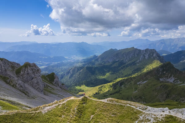 Aerial view of Cima di Bares and Monte Campo from Passo di Pozzera in Presolana mount. Castione della Presolana, Val Seriana, Bergamo district, Lombardy, Italy.