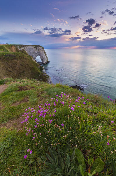 View of the cliffs of Etretat, Octeville sur Mer, Le Havre, Seine Maritime, Normandy, France, Western Europe.