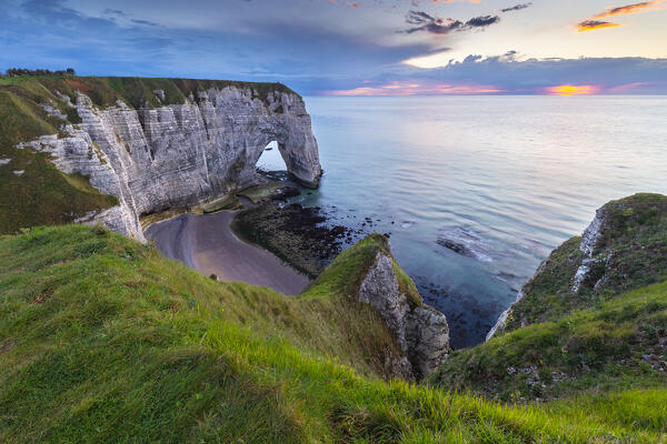 View of the cliffs of Etretat, Octeville sur Mer, Le Havre, Seine Maritime, Normandy, France, Western Europe.