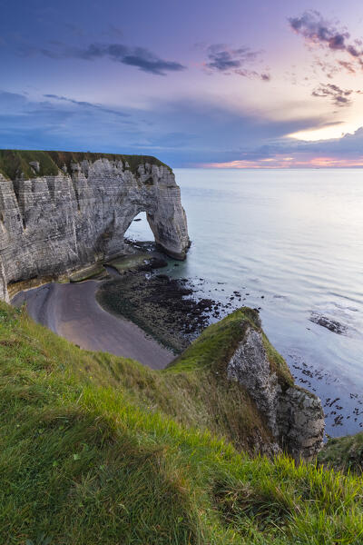 View of the cliffs of Etretat, Octeville sur Mer, Le Havre, Seine Maritime, Normandy, France, Western Europe.