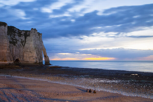 Sunrise at Etretat, Octeville sur Mer, Le Havre, Seine Maritime, Normandy, France, Western Europe.