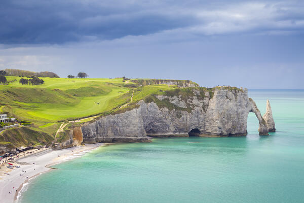 Sunrise at Etretat, Octeville sur Mer, Le Havre, Seine Maritime, Normandy, France, Western Europe.