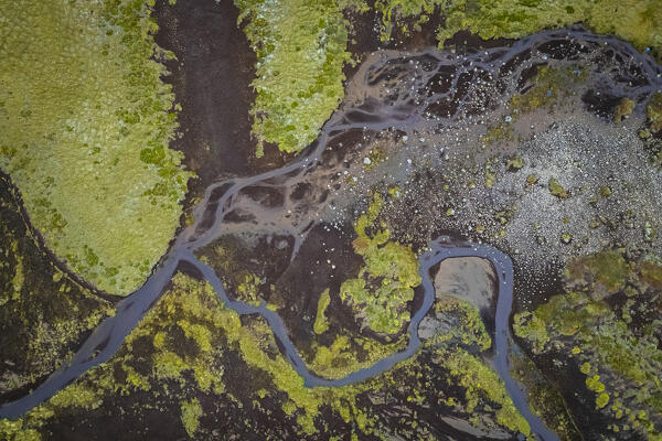 Aerial view of the branches of a torrent near Stykkishólmur. Snæfellsnes Peninsula, Iceland, Northern Europe.