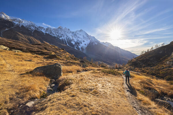 View of the Lotschental valley in autumn. Bernese Alps, canton of Valais, Switzerland.