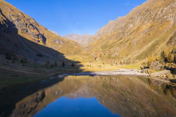View of the ruins of the Diga del Gleno. Pianezza, Vilminore di Scalve, Scalve Valley, Lombardy, Bergamo province, Italy.