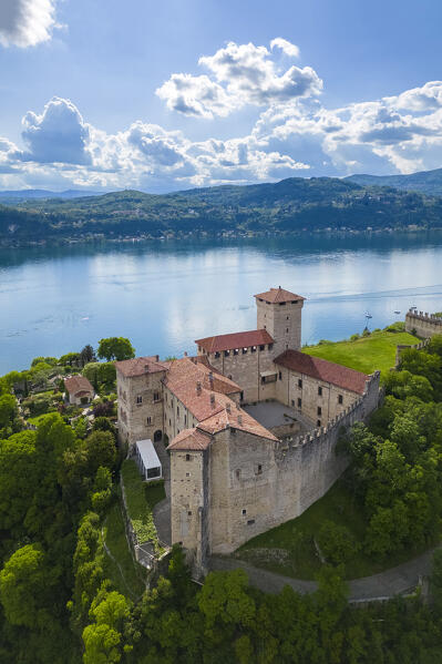 View of the fortress called Rocca di Angera during summer. Angera, Lake Maggiore, Varese district, Lombardy, Italy.
