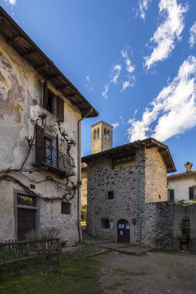 View of the old village of Cornello dei Tasso in spring. Camerata Cornello, Bergamo province, Brembana valley, Lombardy, Italy, Europe.