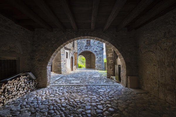 View of the old village of Cornello dei Tasso in spring. Camerata Cornello, Bergamo province, Brembana valley, Lombardy, Italy, Europe.