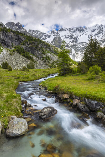 Summer view of the Aviolo lake in the Adamello park. Edolo,Brescia province, Italy, Europe.