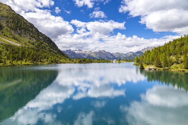 Summer view of the Aviolo lake in the Adamello park. Edolo,Brescia province, Italy, Europe.
