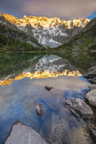 Summer view of the Aviolo lake in the Adamello park. Edolo,Brescia province, Italy, Europe.