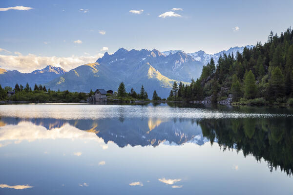 Summer view of the Aviolo lake in the Adamello park. Edolo,Brescia province, Italy, Europe.