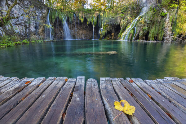 View of Plitvice lakes in autumn. Plitvička jezera National Park, Lika-Senj county, Karlovac region, Croatia, Eastern Europe.