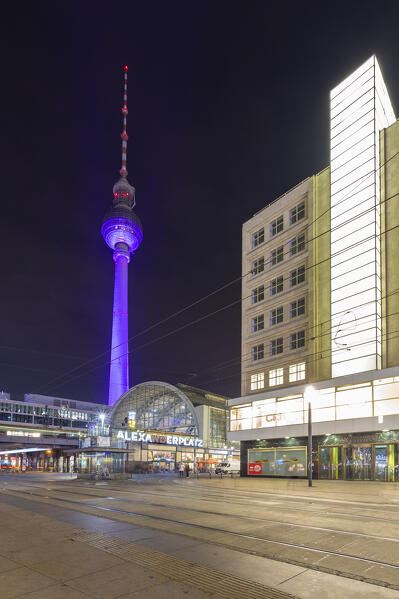 Alexanderplatz train station and Fernsehturm in Berlin Mitte, Germany.