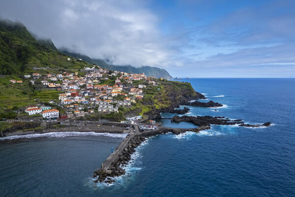Aerial view of the coast of Seixal in spring. Madeira, Portugal, Europe.