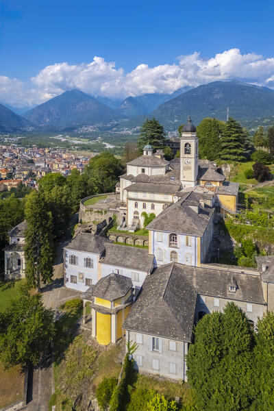 Aerial view of the Sacro Monte Calvario di Domodossola. Domodossola, Verbano-Cusio-Ossola district, Piedmont, Italy, Europe.